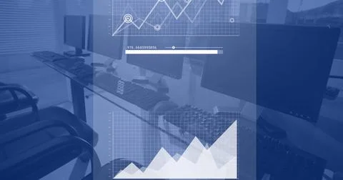 Image of data processing over computers in office, copy space Stock Photos