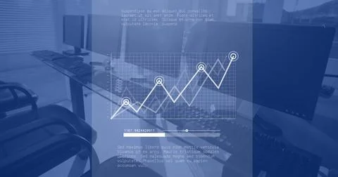 Image of data processing over computers in office, copy space Stock Photos
