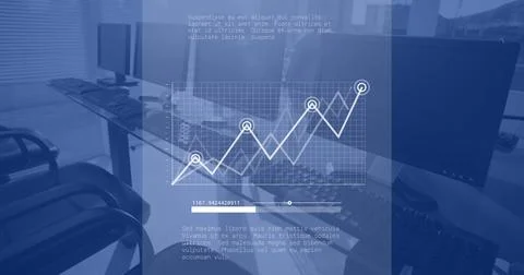 Image of data processing over computers in office, copy space Stock Photos