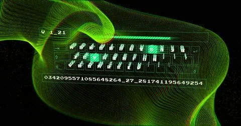 Image of data processing over connections on black background Illustrazione stock