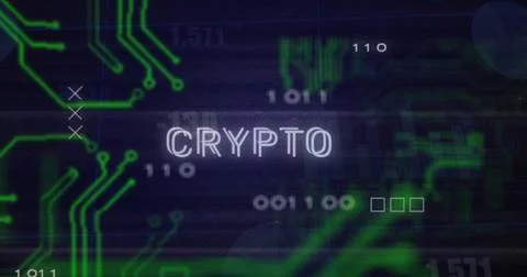 Image of data processing over crypto text Stock Photos