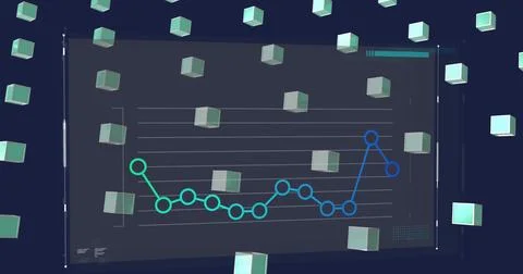 Image of data processing over cubes on black background Stock Illustration