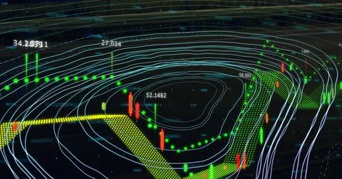 Image of data processing over dark background Illustrazione stock