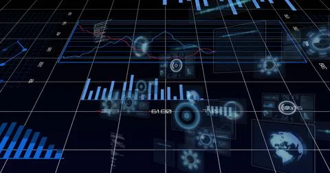 Image of data processing over dark background イラスト素材