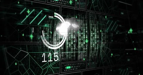 Image of data processing over dark background Illustrazione stock