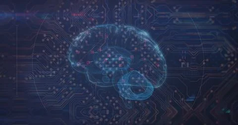 Image of data processing over dark background Foto stock