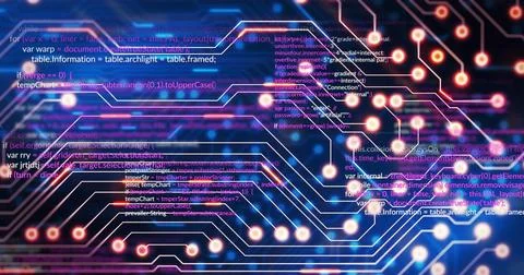 Image of data processing over dark background 스톡 사진