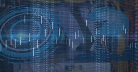 Image of data processing over dark background 库存照片