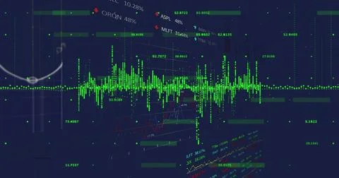 Image of data processing over dark background 写真素材