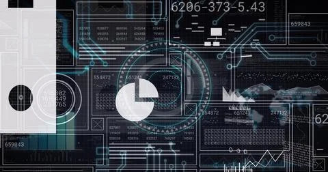 Image of data processing over dark background Stock Photos