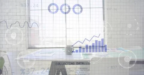 Image of data processing over desk in office Stock Photos