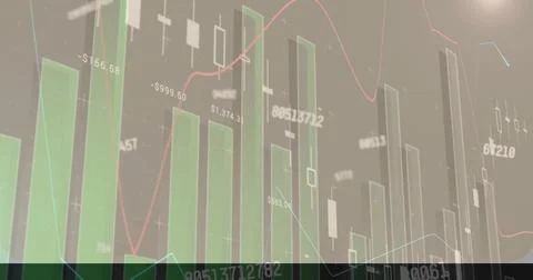 Image of data processing over diagrams on gray background Stock Illustration
