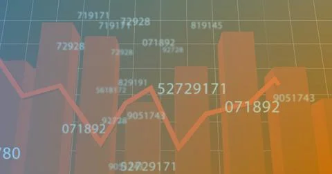 Image of data processing over diagrams on blue background Illustrazione stock