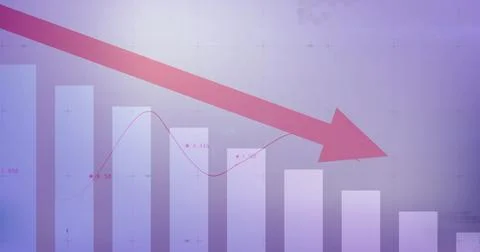 Image of data processing over diagrams on purple background 스톡 일러스트