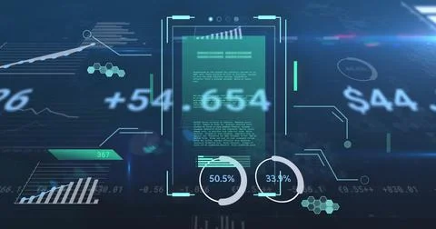 Image of data processing over diagrams Illustrazione stock