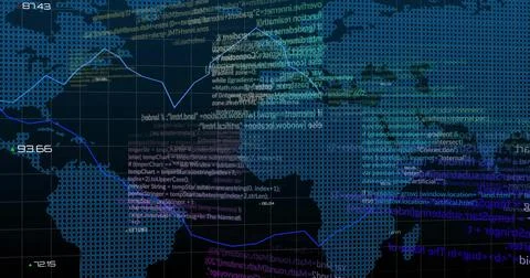 Image of data processing over diagrams and world map 스톡 일러스트