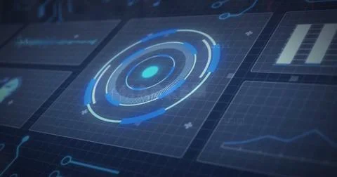 Image of data processing over diagrams and scope scanning Stock Illustration