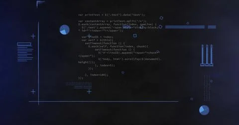 Image of data processing over diagrams on black background Stock Photos