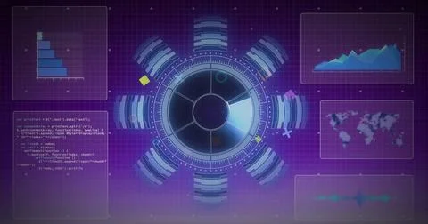 Image of data processing over diagrams and scope scanning 库存照片