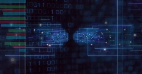 Image of data processing over diagrams and light frames Stock Photos