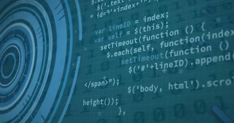 Image of data processing over digital screens with binar code イラスト素材