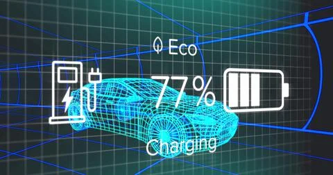 Image of data processing over digital car on black background イラスト素材