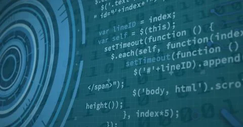 Image of data processing over digital screens with binar code イラスト素材