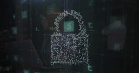 Image of data processing over digital online security padlock and dark Stock Illustration