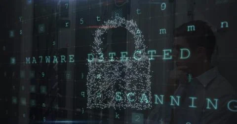 Image of data processing over digital online security padlock and dark イラスト素材