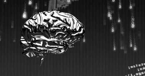 Image of data processing over digital brain Illustrazione stock