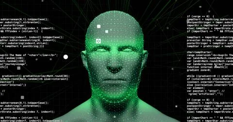 Image of data processing over digital human with icons Stock Photos