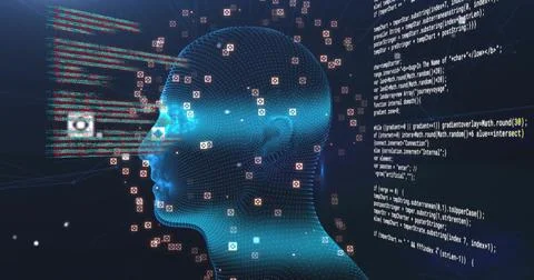 Image of data processing over digital human with icons Stock Photos