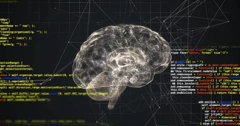 Image of data processing over digital brain spinning 스톡 사진