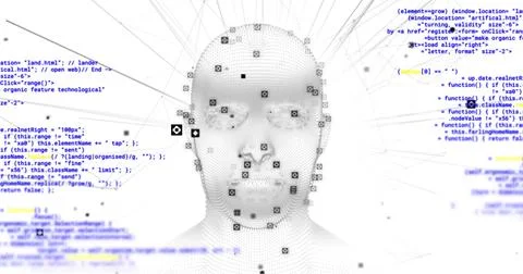 Image of data processing over digital human with icons 写真素材