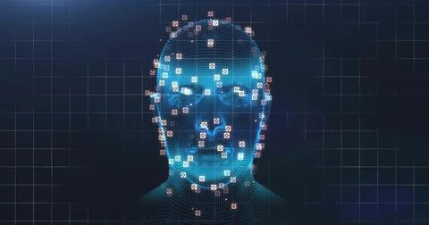 Image of data processing over digital human with icons Stock Photos
