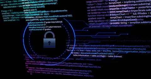 Image of data processing over digital padlock 스톡 사진