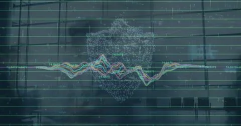 Image of data processing over digital padlock and clouds Stock Photos