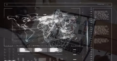 Image of data processing over digital human brain and cityscape Foto stock