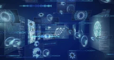 Image of data processing over digital screens Stock Photos