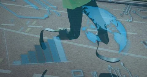 Image of data processing over disabled african american male runner 写真素材