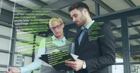 Image of data processing over diverse business people in office Stock Illustration