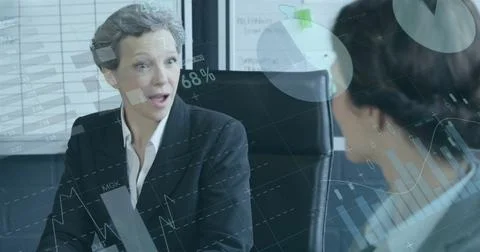 Image of data processing over diverse business people in office Stock Illustration