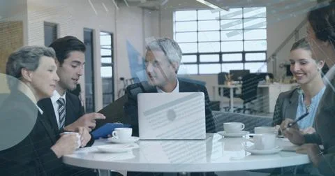 Image of data processing over diverse business people in office 库存插图
