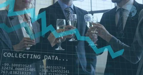 Image of data processing over diverse business people in office 스톡 일러스트