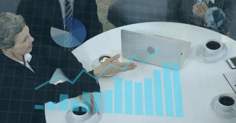 Image of data processing over diverse business people in office 스톡 일러스트