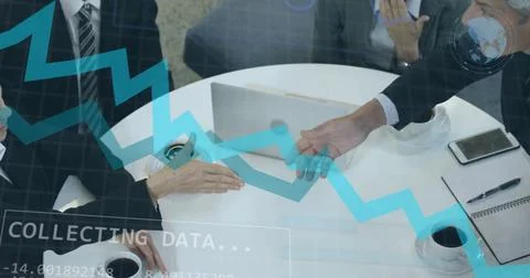 Image of data processing over diverse business people in office 스톡 일러스트