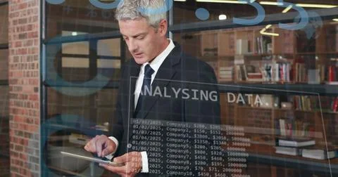 Image of data processing over diverse business people in office 스톡 일러스트