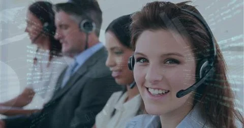 Image of data processing over diverse business people in office Illustrazione stock