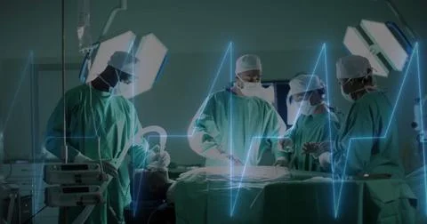 Image of data processing over diverse surgeons in hospital Stock Illustration