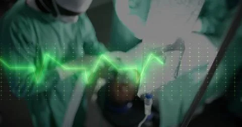 Image of data processing over diverse surgeons in hospital Stock Illustration